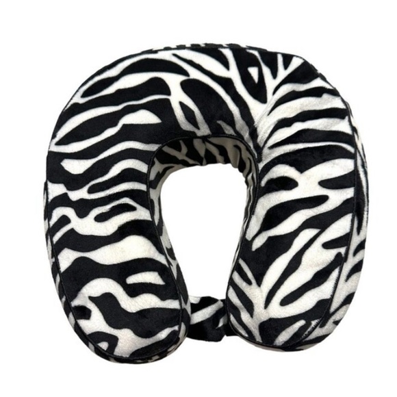 Zebra Animal Print Travel Neck Pillow with Sap Closure and Zipper Cover - Picture 1 of 5
